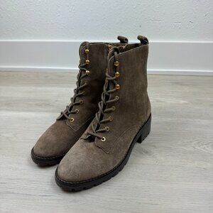 Tory Burch Lace Up Suede Combat Boots Womens 9 Brown Lug Sole